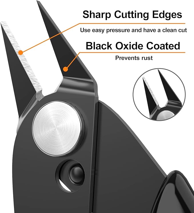 BOENFU BF-170 Precision Wire Cutter Jewelry Zip Tie Cutters Flush Cutters Nippers Small Side Cutting Pliers for 3d Print, Plastic Models, Jewelry, Electronics, Black, 1 Pack