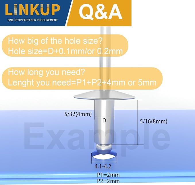 Linkup 100pcs pack 3/16" x 1" Pop blind Rivets, 4.8mm x 25mm pop rivets,Aluminum Body Steel Mandrel Rivets (Sliver),Dome Head aluminum rivets
