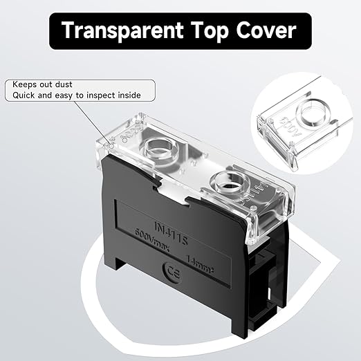 4Pcs DIN Rail Terminal Blocks with Cover, IN-411S 600V 60A Electrical Connection Terminals, 8Pcs 14-12 AWG Insulated Fork Spade Wire Connectors & 3.15 Inch DIN Rail Included