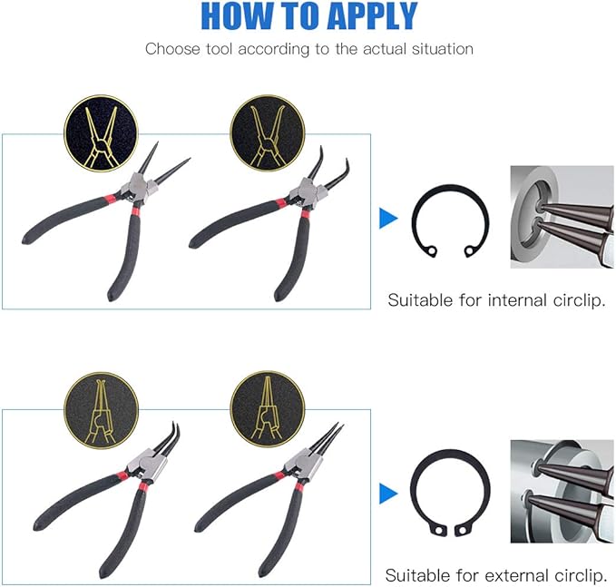 Glarks 4 Piece 7-Inch Internal/External Snap Ring Pliers Set