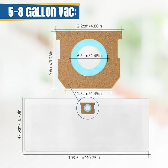6-Pack 15-22 Gallon Bags replace for Shopvac, Type G 90663 9066300; Type J 90673 9067300 and VF2008.Disposable Wet Dry Vacuum Collection Bags, whit