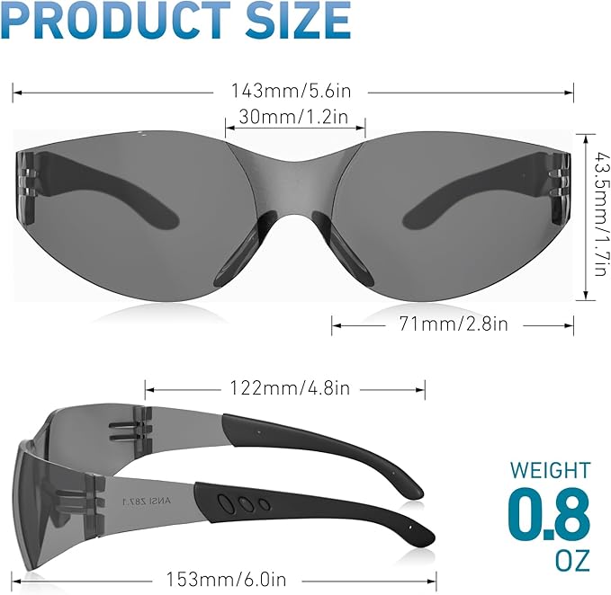 Safety Glasses ANSI Z87.1 Certified - Scratch-Resistant Protective Eyewear for Men & Women, Ideal for Construction & Shooting