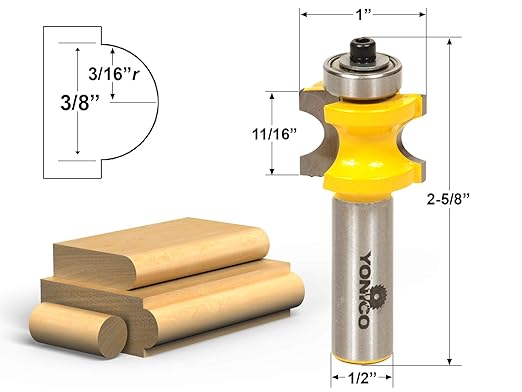 YONICO 13114 3/8-Inch Bead Bullnose Router Bit 1/2-Inch Shank