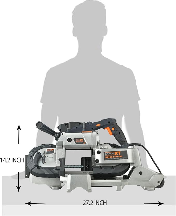 MAXXT Band Saw with Lightweight Aluminum Base, 10 Amp 5 Inch Deep Cut Bandsaw, Variable Speed Handheld Automatic Multipurpose Cut with Carrying Wheels Portable Metal Saw, Band Saws for Metal Wood