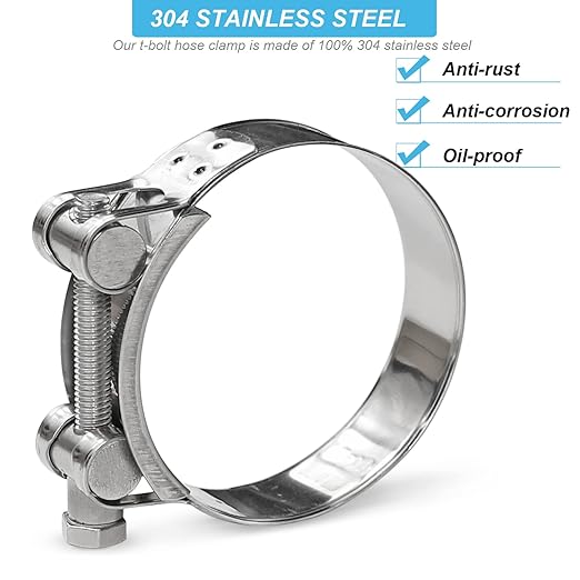 AKIHISA 98-103mm ID Range T-Bolt Hose Clamp,2 Pack 304 Stainless Steel Adjustable Heavy Duty Pipe Clamps 4 Inch…