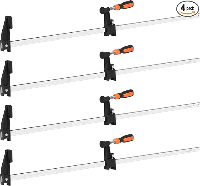 4-Pack 36 inch Bar Clamps, Long Wood Clamps Heavy Duty, Force 600 Lbs, Adjustable & Quick Release, 2.5 inch Throat Depth with Plastic Handle