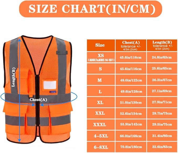 A-SAFETY orange safety vest 7 Pocket Class 2,XL