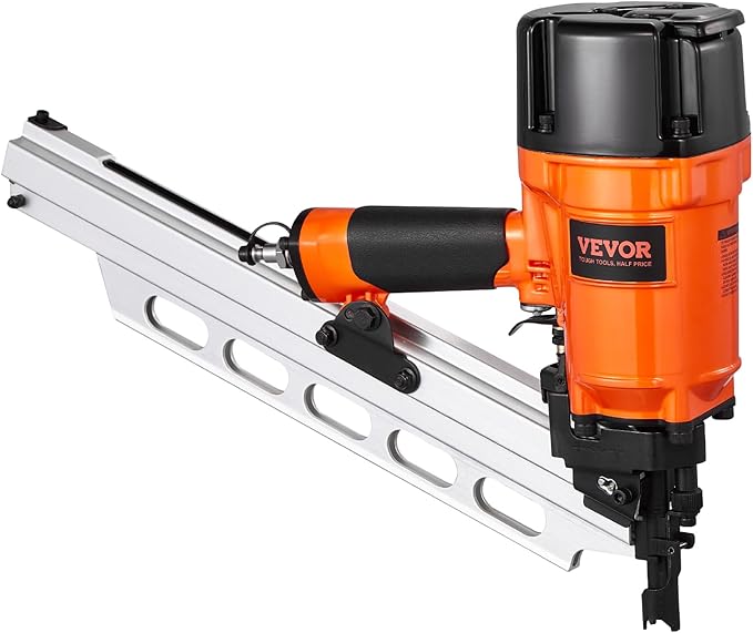 VEVOR Framing Nailer, 80-120PSI Air Nail Gun, 2" to 3-1/2" 21 Degree Full Round Head Pneumatic Framing Nailer with Tool-Less Depth Adjustment & Dual Trigger Modes, Ideal for Framing Decking Flooring