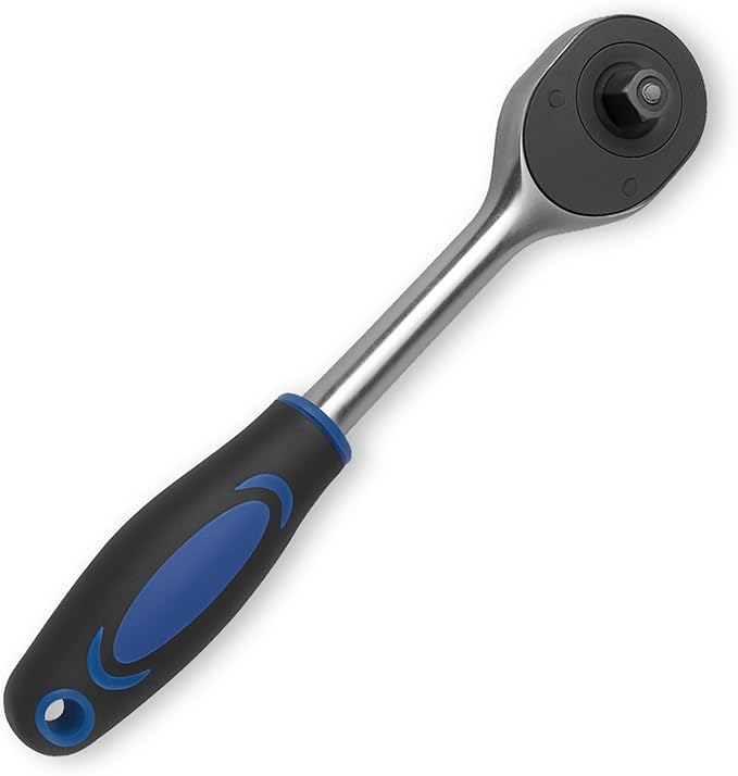 Socket Wrench, 1/2 Drive Ratchet Socket Wrench Dual Drive Ratchet Handles Wrenches with Soft Grip Locking Handle E-2203E
