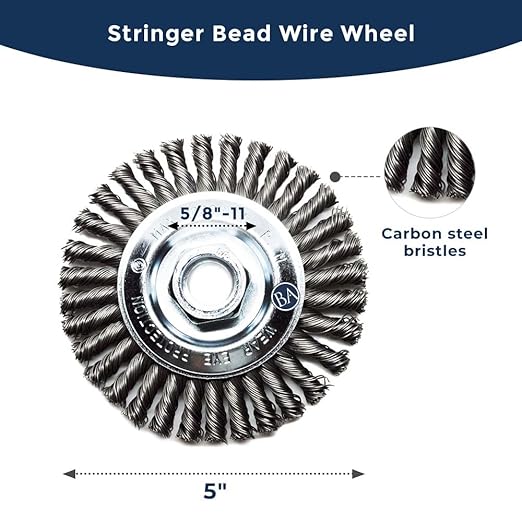 Benchmark Abrasives 4 1/2 Inch Stringer Bead Wire Wheel for Angle Grinder, Cleaning Narrow Holes, Derusting, Paint Removal, Deburring Grinding Wheels - Grinder Cutting Wheel - Stainless Steel