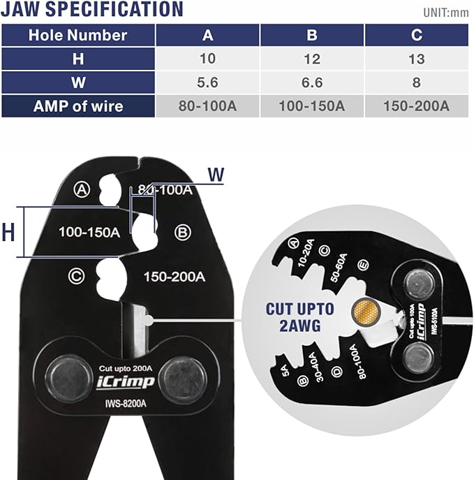 iCrimp IWS-8200A Battery Lugs and Open Barrel Connectors Crimping Tools works with Wire AWG 9-2