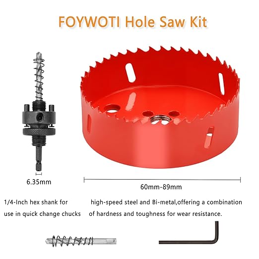Hole Saw Heavy Duty bit Hex Shank,Hole Saw HSS with Arbor Bi-Metal & Heavy Duty Hole Saw Cutter for Wood Corn Hole Boards Plastic Drywall (φ76)
