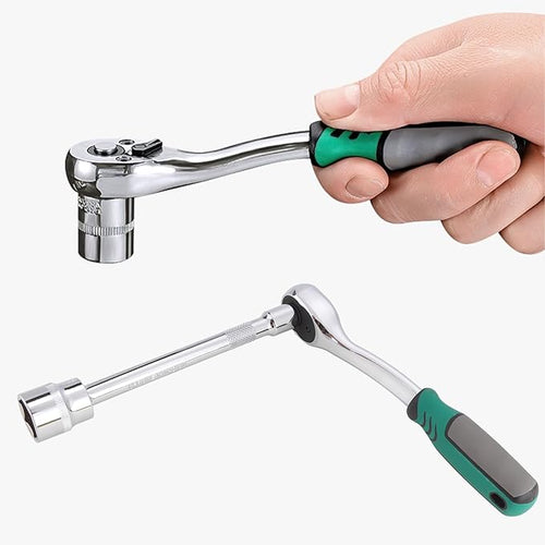 1/2 Inch Drive Ratchet Wrench, 72-Tooth Reversible Ratchet Quick Release, w/ 10 CR-V Steel Metric Sockets (10mm-24mm) and Extension Bar