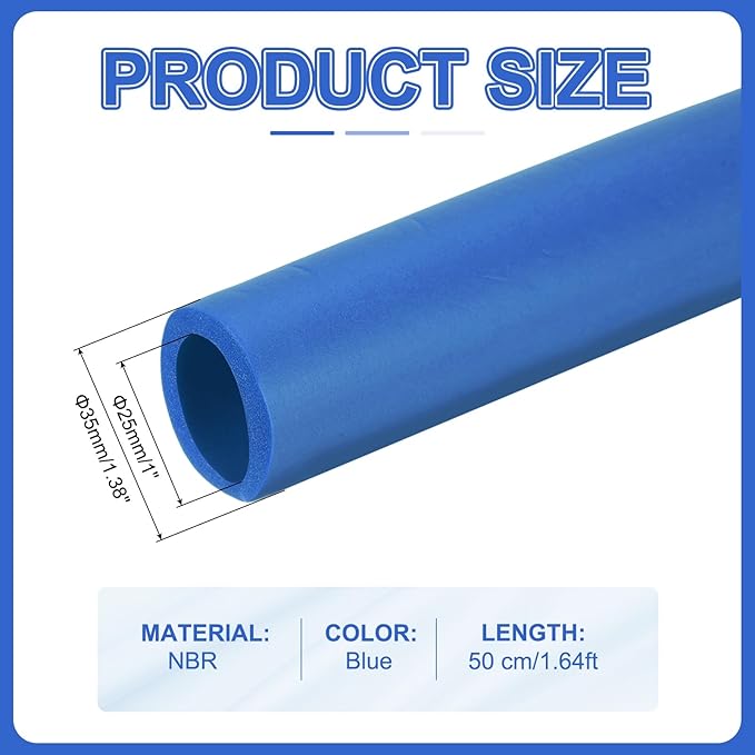uxcell Pipe Insulation Tube Foam, 1" ID x 3/16" Thick x 1.64ft Foam Pipe Cover Non-Slip Hollow Tubing Guitar Air Conditioner Stand Fitness Equipment Handles, Blue