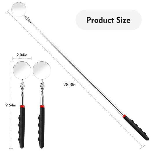 2PCS Telescoping Inspection Mirror Extendable Mirror on a Stick Mechanic Mirror with Long Handle Round Extendable Mirror for Mechanic Checking Vehicle
