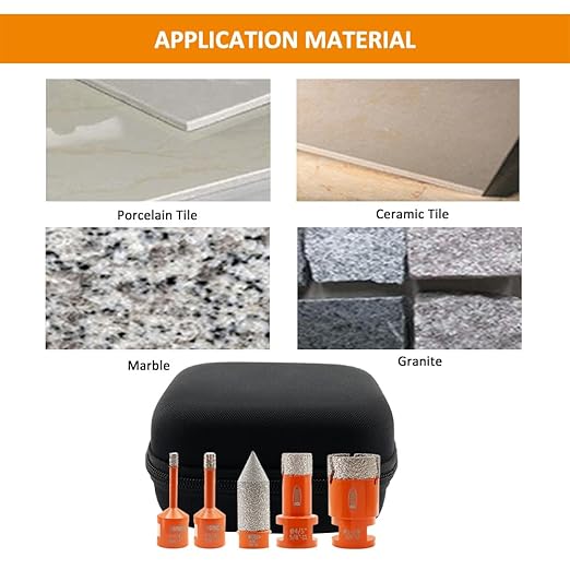 Diamond Core Drill Bit Kit BGTEC Diamond Hole Saw Tile Cutter for Porcelain Tile Ceramic Marble Brick, 5/8"-11 Thread 6/6/20/35mm+50mm Chamfer Bit