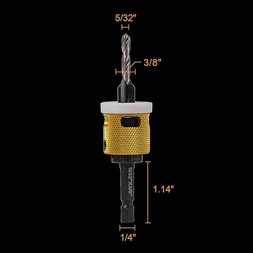 5/32"x3/8" Carbide Tipped Countersink Drill Bits with Low Friction Depth Stop, 1/4" Quick Change Hex Shank Countersink Drill with Replaceable HSS Pilot Drill Bit for Plastic, Woodworking