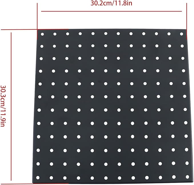 findmall 4Pack 12 x 12 Metal Black Wall Pegboard Panels Heavy Duty Peg Board for Tool Organizatio Garage Workbench Shed Craft Room kitchen Drawers