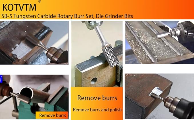 Carbide Burr Set 1/4" Shank SB-5 Die Grinder Bits Tungsten Double Cut Burr Bits (1/2" Cutter Dia X 1" Cutter Length) for Die Grinder Kits Metal Grinding Drilling Polishing (3pcs)
