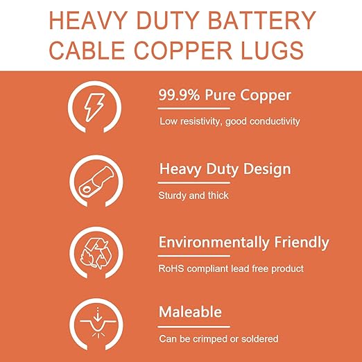 62PCS 8 AWG Tinned Ring Terminal Heat Shrink Tubing Set Copper Wire Lugs 8 Gauge 5/16", 3/8", 1/4", 1/2", 30Pcs Battery Cable Ends and 32PCS Heat Shrink Tubing