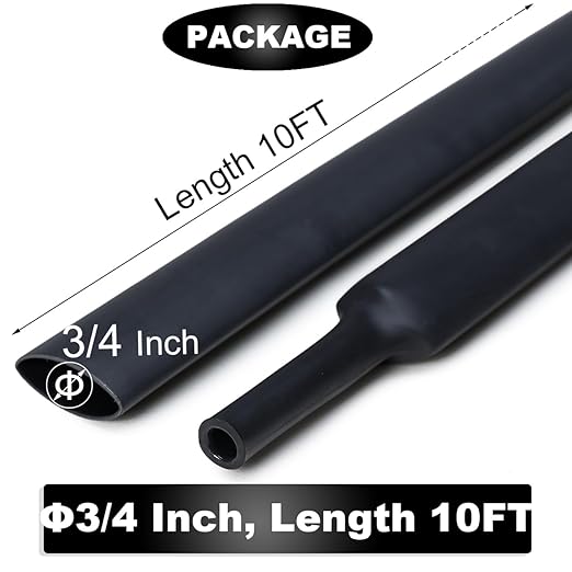 10 FT Diameter 3/4 Inch 3:1 Heat Shrink Tubing Dual Wall Adhesive Lined Marine Grade Electrical Cable Industrial Heat-Shrink Insulation Wrap Tube Black