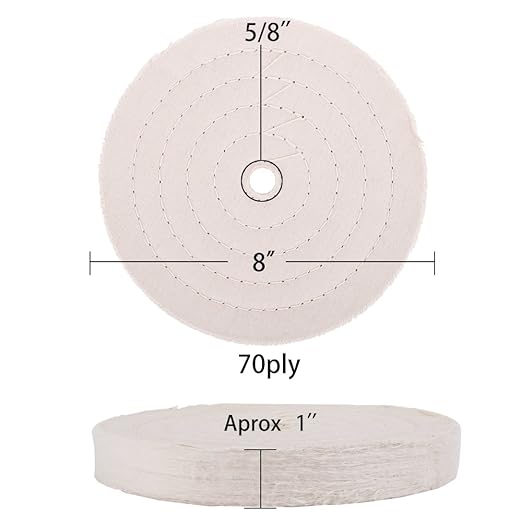 SCOTTCHEN Buffing Polishing Wheel 8" x 5/8" Arbor x 70Ply White Fine Cotton for Bench Grinder - 1 PCS