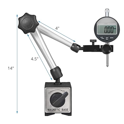 AUTOUTLET Magnetic Base Flexible Indicator Magnetic Base Holder Stand 14 Inch Adjustable Dial Indicator Magnetic Base with Max Pull 176Lbs (80Kgs) for Digital Dial Indicator Gauge