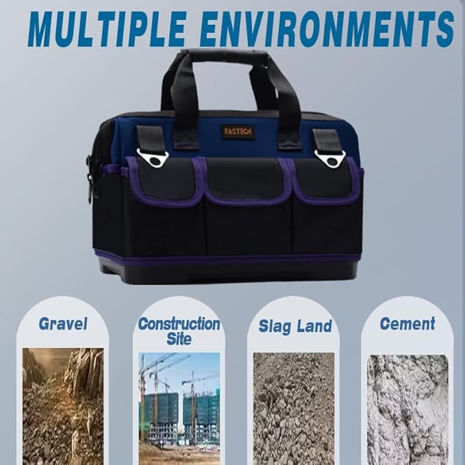 20in Heavy Duty Bottom Tool Bag With Wide Mouth For Tool Storage, Carrier and Organizer, Tote Bag For Men/Women, Wide Mouth Tools Bag With Inside Pockets (20 Inch)