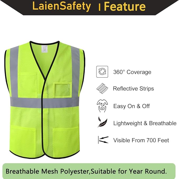 Reflective Safety Vests for Men Women with 4 Pockets and Adjustable Front,Mesh High Visibility Construction Vest