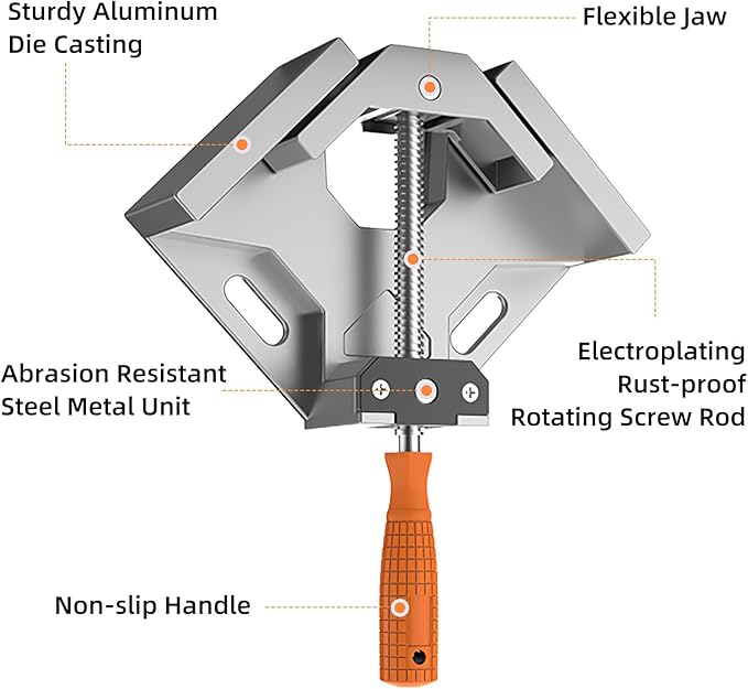 Corner Clamp, 2pcs 90 Degree Right Angle Clamp with Adjustable Aluminum Alloy Swing Jaw, Single Handle Clamps for Woodworking Tools Photo Framing, Present for Men Dad 11.1 Inch