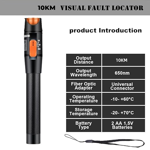 Visual Fault Locator,10-20KM Fiber Optic Cable Tester Meter, VFL Red Light Pen Light Source Testers(Black)