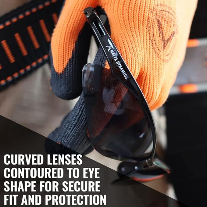 Malta Dynamics APEX Safety Glasses – Construction Safety Glasses for Men and Women with Anti Scratch and Anti Fog Protection, ISEA & ANSI Z87 Compliant (Tinted, 180 Pairs)