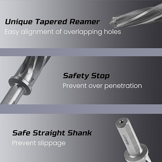 Lichamp 5-Piece M2 HSS Reamer Drill Bit Set, 3/8" 1/2" 9/16" 5/8" 3/4" High Speed Steel Chucking Reamer Set for Metal