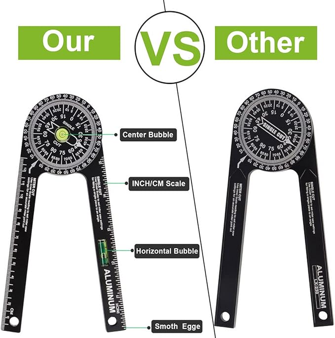 Miter Saw Protractor,Aluminum Protractor Angle Finder with Level Gauge High Precision Laser Inside & Outside Miter Angle Finder for Angle Finder Carpenters, Trim work,Plumbers and All Building Trades