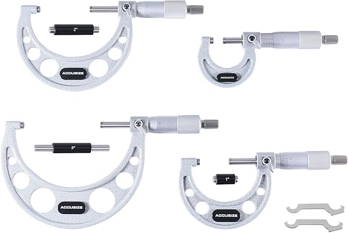 Accusize Industrial Tools 0-4 inch x .0001'' Ultra-Precision M-Type Outside Micrometers Carbide Tipped 4 Pc Set, EG00-0904