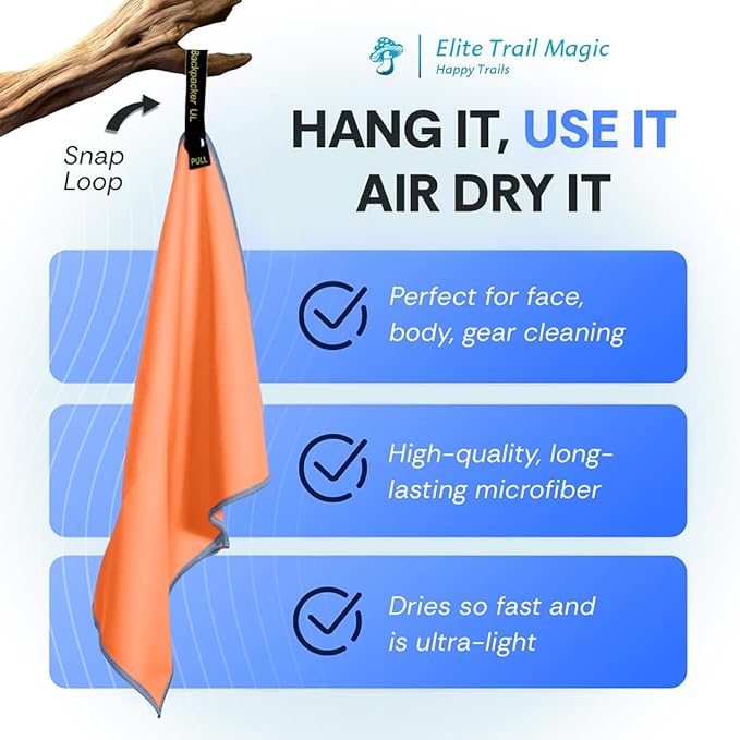 Backpacking Ultralight Quick Dry Microfiber Soft Fast Drying Hand and Face Towel Wash Cloth Camping Yoga Hiking Active Lifestyle Small (Orange, Small)