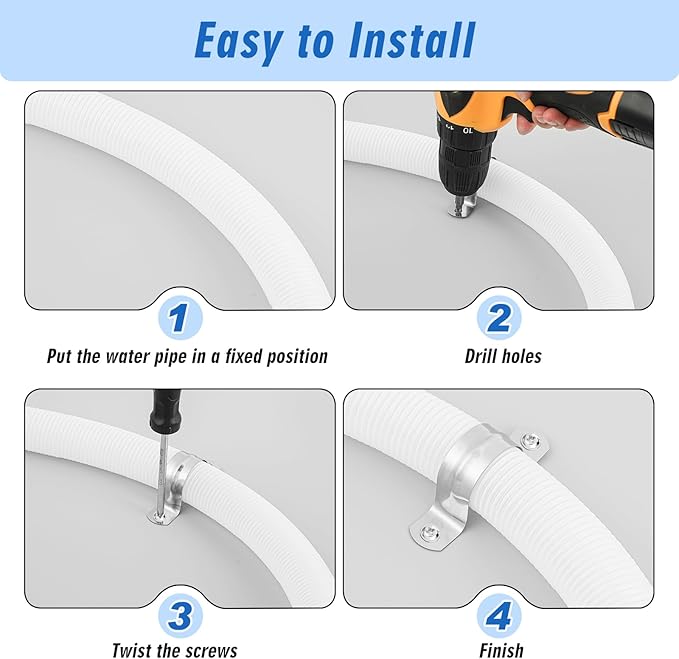 100 Pcs 1 Inch Pipe Strap Stainless Steel Conduit Clamp Reinforced Rigid 2 Hole U Bracket for Pipe Fixing on Various Surfaces