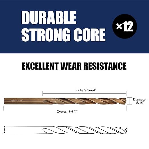 12pcs 7/32" Cobalt Drill Bits, M35 Drill Bits for Metal, Stainless Steel, Cast Iron, Wood, Plastic, Fully Ground from Pro Edge Technology
