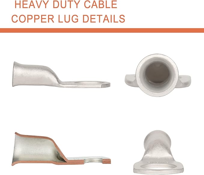 10pcs 8 AWG-3/8(M10) Tinned Copper Ring Terminals Battery Lugs, Heavy Duty Wire Lugs, Battery Cable Connectors
