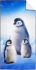 Penguin Family Beach Towel Oversized 36" x 72", Thin Lightweight Sand Free Quick Dry Microfiber Towel for Swimming Pool Cruise Camping Travel