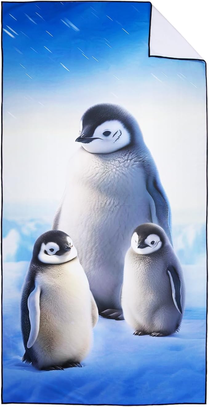 Penguin Family Beach Towel Oversized 36" x 72", Thin Lightweight Sand Free Quick Dry Microfiber Towel for Swimming Pool Cruise Camping Travel