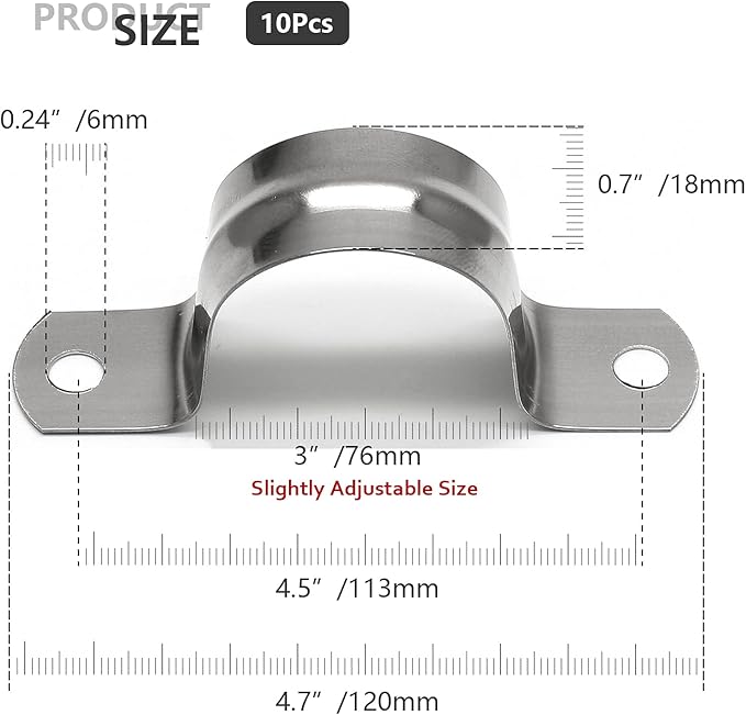 10Pcs 3 Inch Stainless Steel Large Conduit Clamps, Two Hole Strap U Bracket Rigid Pipe Strap Metal U Clamp Conduit Strap Tension Clips U-tube Clamp Heavy Duty