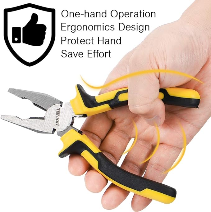 DOWELL Lineman's Pliers - 8 Inch Combination Pliers with Cutter, Nickel Chromium Steel Construction, Professional Handle
