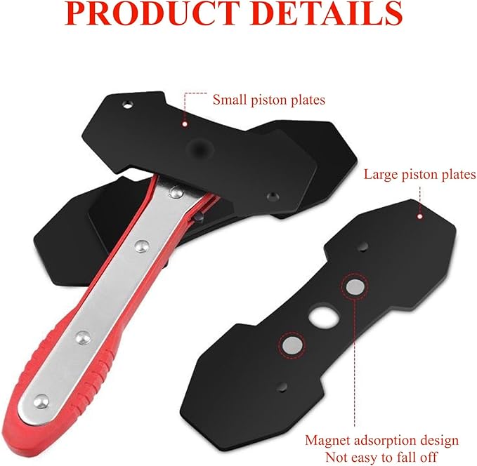 Brake Caliper Press, Caliper Piston Spreader, Brake Tools,Brake Caliper Piston, Brake Caliper Press Ratchet with 2 Extra pcs Steel Plates, Red