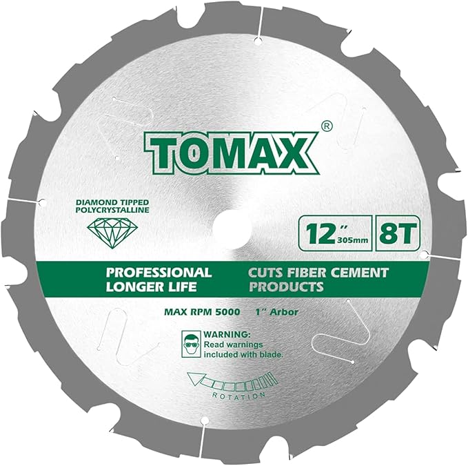 PCDM12 Inch 8 Tooth Polycrystalline Diamond Tipped (PCD) Hardie Fiber Cement Saw Blade with 1 Inch Arbor