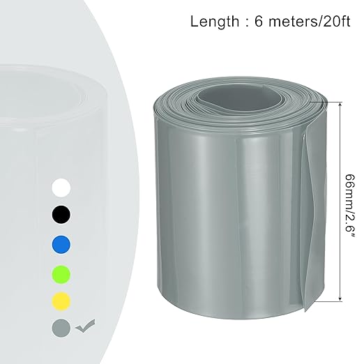MECCANIXITY Battery Wrap PVC Heat Shrink Tubing 42mm Dia 66mm Flat 20 Feet(6meters) Silver Gray Good Insulation for Battery Pack