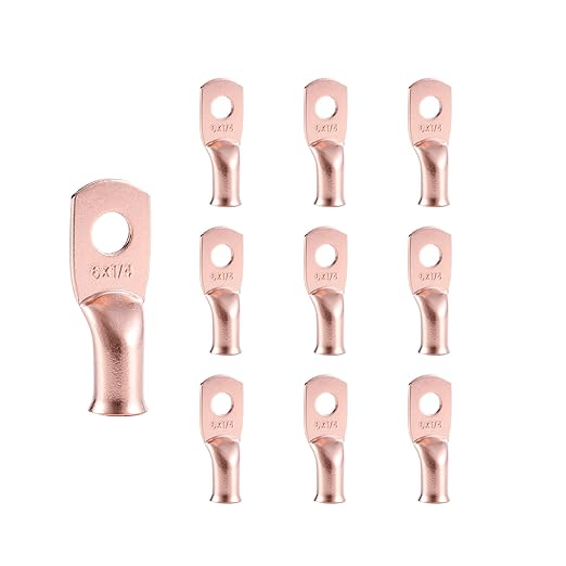 10pcs 6 AWG-1/4”(M6) Ring Terminals 6 Gauge Copper Wire Lugs Battery Cable Ends Heavy Duty Battery Cable Terminal Connectors