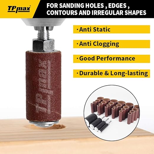 28-Piece Sanding Drum and Sleeve Kit for Drill - 2-Inch Length - Assorted Grits - Diameters of 1/2 in, 3/4 in, 1 in, and 1-1/2 inches