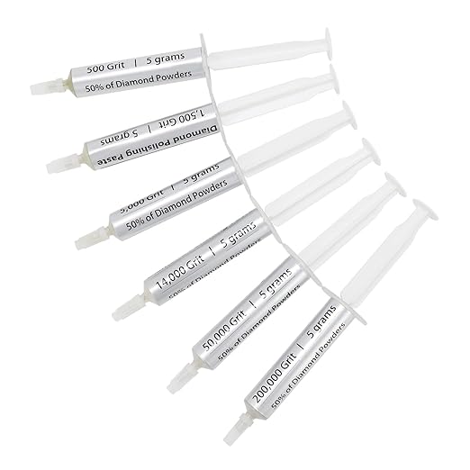 SCOTTCHEN 6Pcs Diamond Polishing Paste,500/1,500/5,000/14,000/50,000/200,000 Grit, Lapping Compound with 50% Concentration of Diamond Powders for Jewelry, Metal, Ring, Glass, Coin, 5 Gram Each