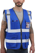 Dib Safety Reflective Vest High Visibility with Pockets and Zipper, Blue 3XL